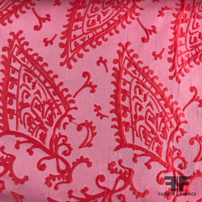 Italian Abstract Paisley Woven Brocade - Pink/Red - Fabrics & Fabrics