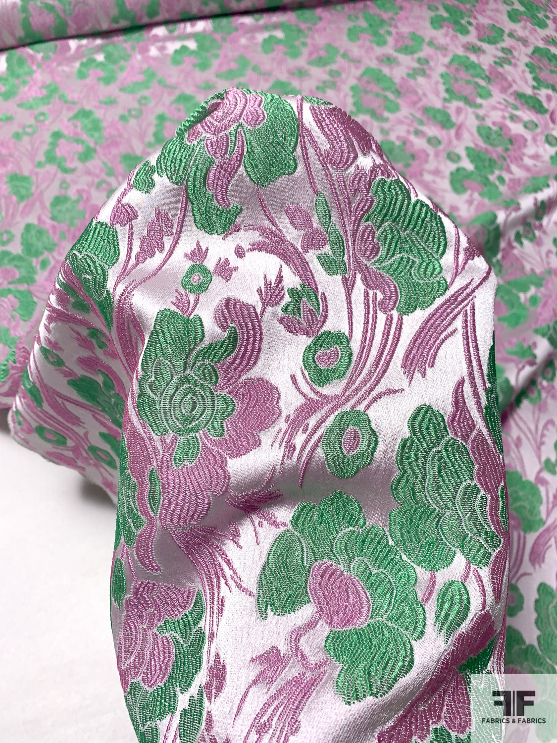 Pink Brocade Pink/Green Floral Woven Brocade - Fabrics & Fabrics