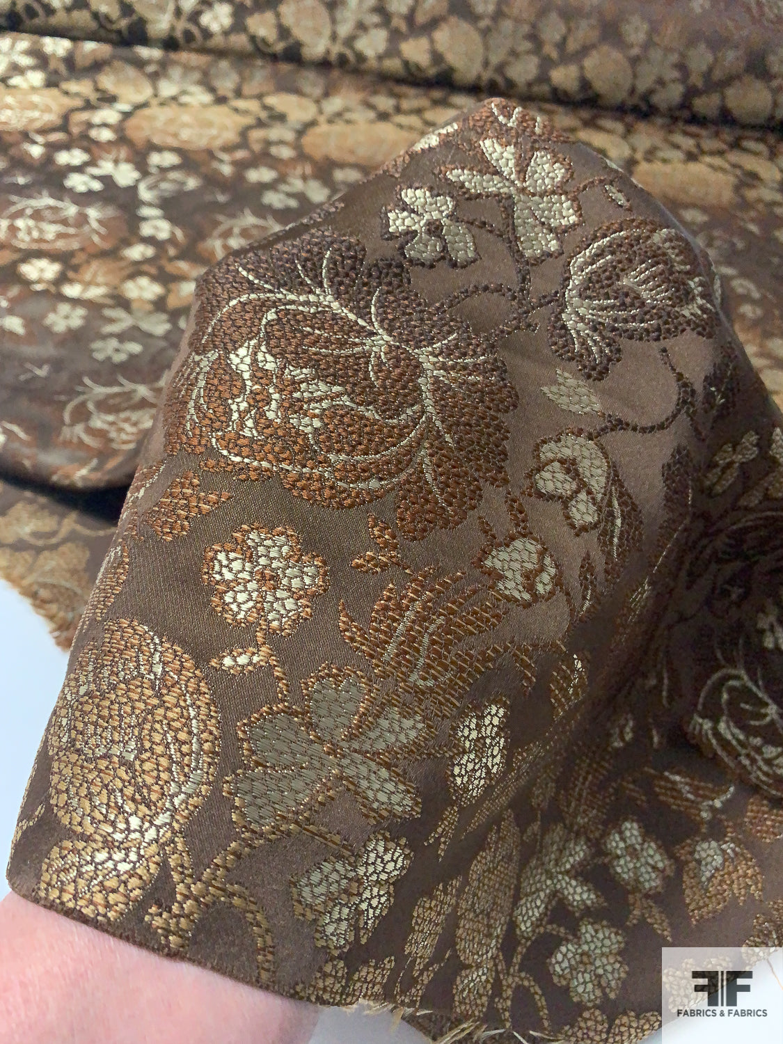 Italian Metallic Floral Brocade - Brown/Tan