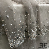 Tiered Beaded with Gem Stones Tulle - Beige