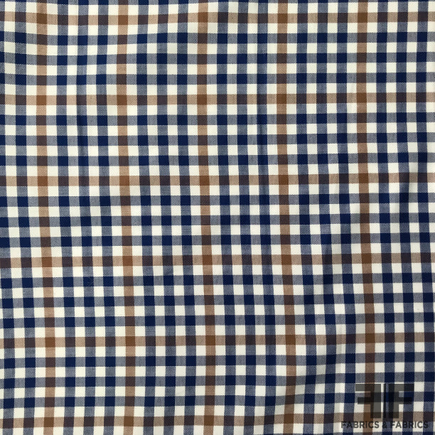Gingham Check Cotton Shirting - Navy/White/Blue