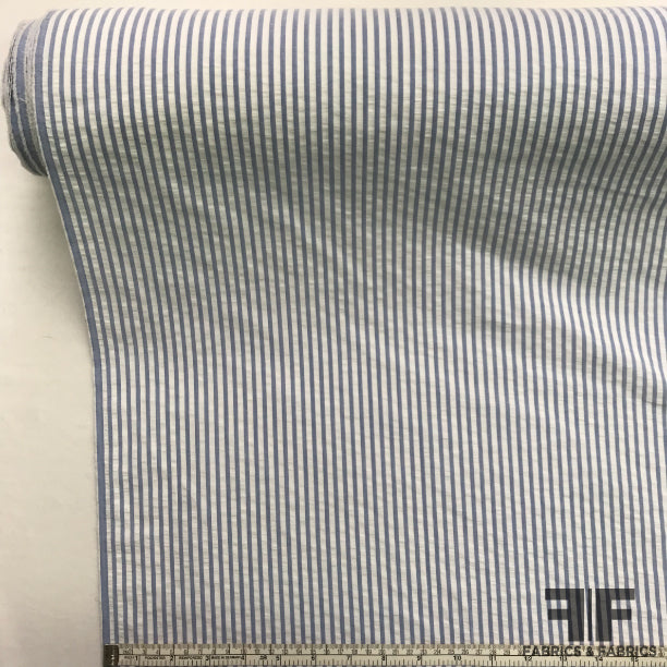 Blue/White Striped Cotton Seersucker Shirting - Fabrics & Fabrics