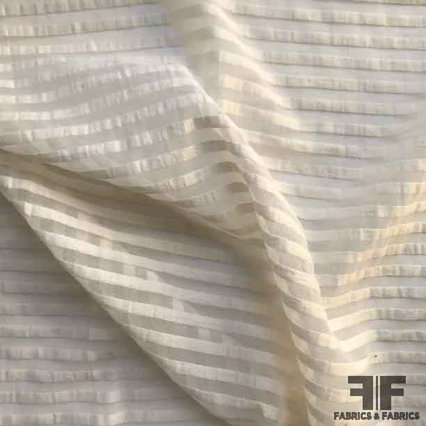 Striped Cotton Organdy Shirting - Ivory