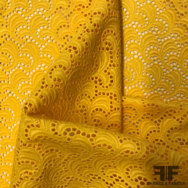 Italian Embroidered Cotton Eyelet - Yellow