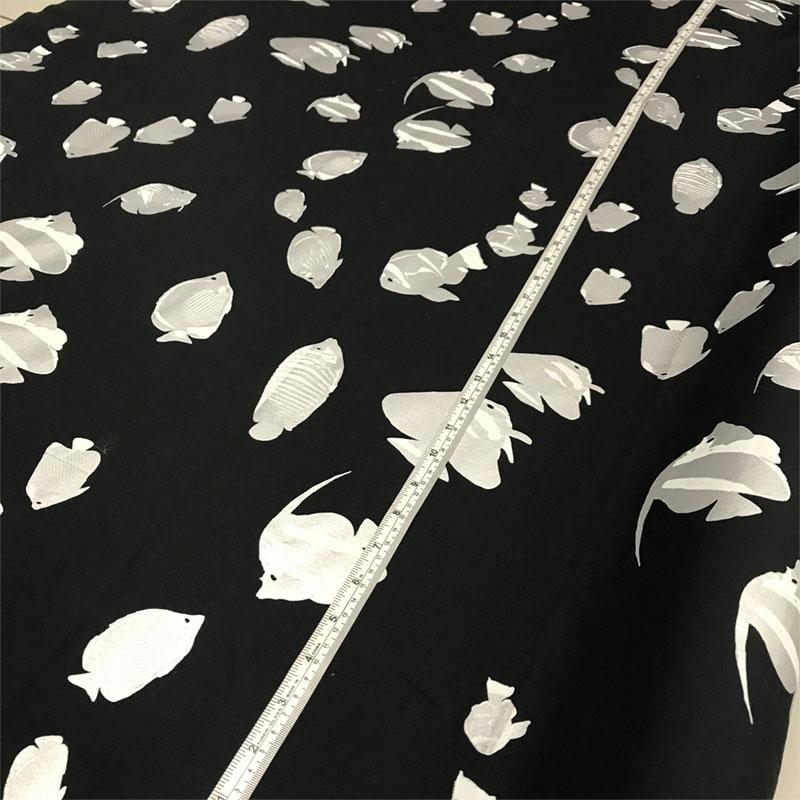 Italian Metallic Fish Printed Cotton Broadcloth - Black/ Silver