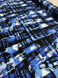Abstract Painterly Cotton and Silk Broadcloth - Blue/ Black