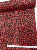 Hand-Drawn Cherry Printed Stretch Cotton Sateen Panel - Red / Black