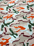 Camouflage Printed Stretch Cotton Twill - Green, Pink, Taupe