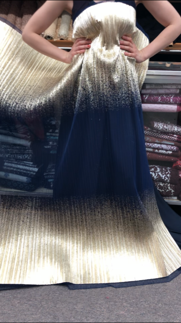 Novelty Glam Pleated Netting with Gold Foil - Navy/Gold