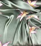 Floral Silk Charmeuse Panel - Sage Green