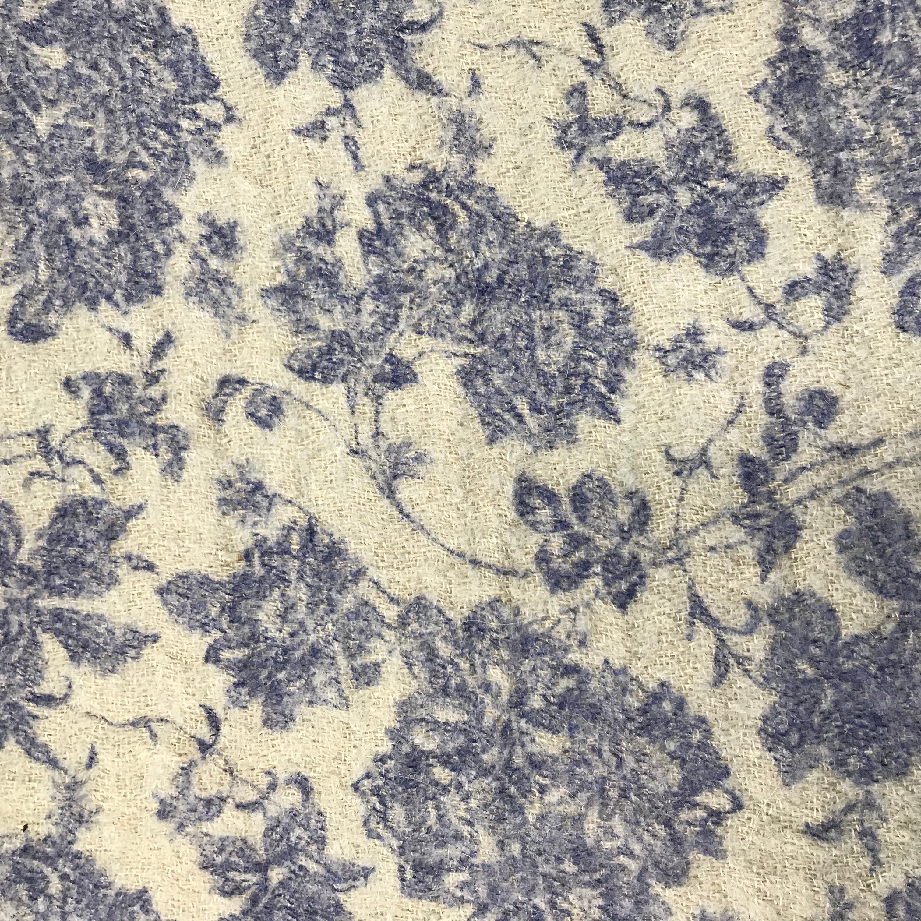 Italian Floral Printed Wool Boucle - Navy/Light Blue/Beige - Fabrics & Fabrics