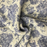 Italian Floral Printed Wool Boucle - Navy/Light Blue/Beige