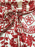 Floral Silk Charmeuse - Red / Beige