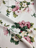 Floral Bouquet Stretch Cotton Sateen - White, Green, Pink