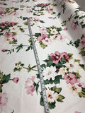 Floral Bouquet Stretch Cotton Sateen - White, Green, Pink