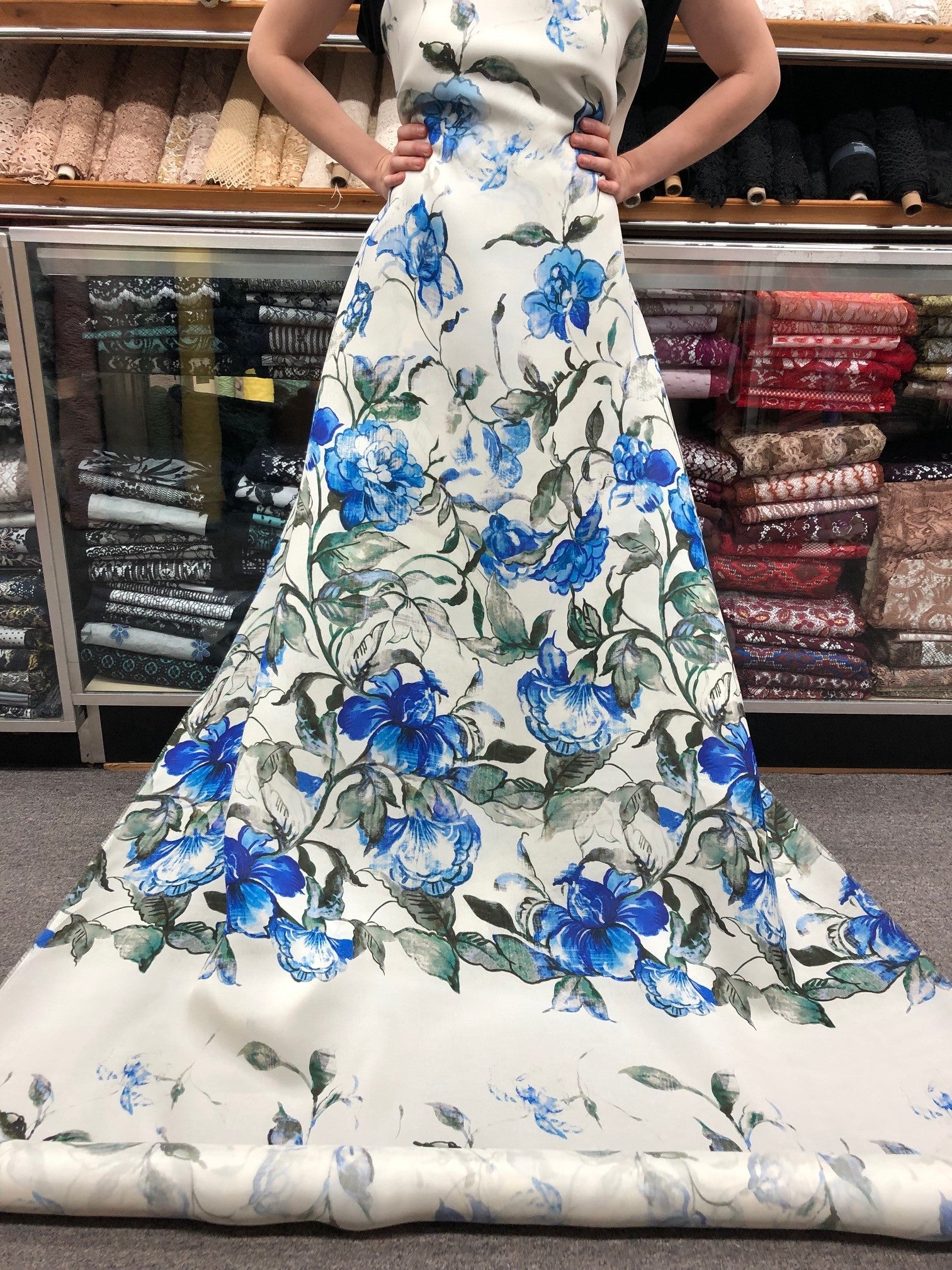 Carolina Herrera Floral Printed Silk Gazar - Blue / White l FABRICS & FABRICS NYC Fabrics & Fabrics Carolina Herrera Floral Printed Silk Gazar - Blue / White l FABRICS & FABRICS NYC Fabrics & Fabrics
