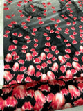 Prabal Gurung Italian Floral Printed Silk Satin Panel - Red / Grey / Black