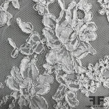 French Classic Floral Chantilly Lace with Silver Accent - White - Fabrics & Fabrics