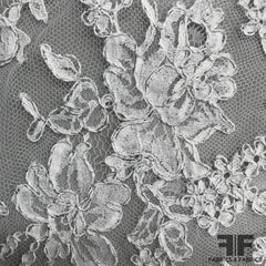 French Classic Floral Alencon Lace with Silver Accent - White