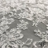 French Classic Floral Chantilly Lace with Silver Accent - White - Fabrics & Fabrics
