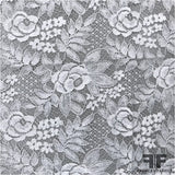 French Rose Floral Chantilly Lace - Silk White