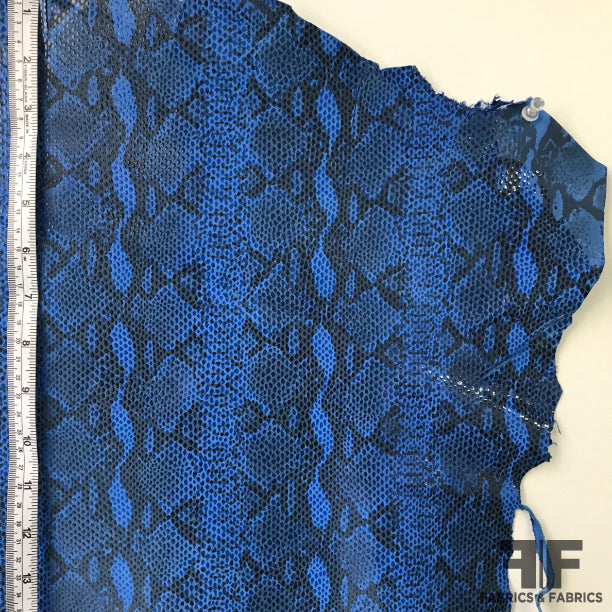 Snake Printed Finished Sueded Leather - Blue/Black - Fabrics & Fabrics