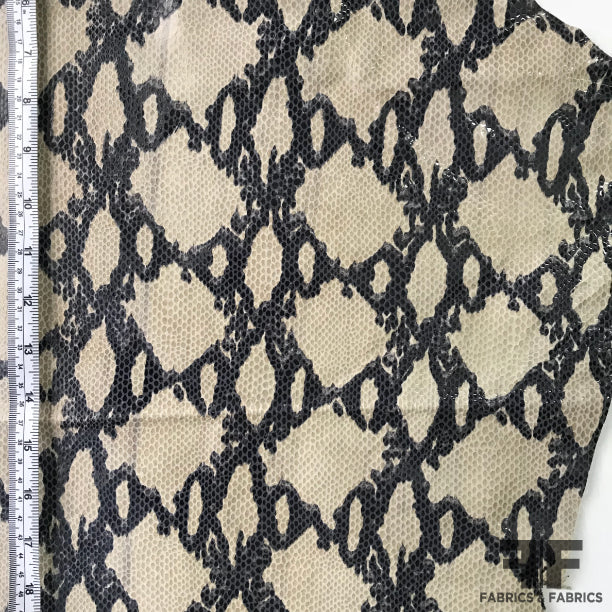 Snake Print Finished Sueded Leather - Beige/Black - Fabrics & Fabrics