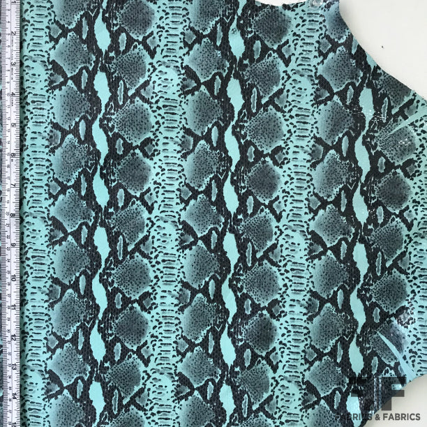 Snake Print Finished Sueded Leather - Seafoam/Black - Fabrics & Fabrics
