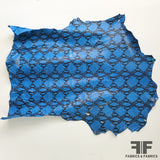 Snake Print Finished Sueded Leather - Bright Blue/Black
