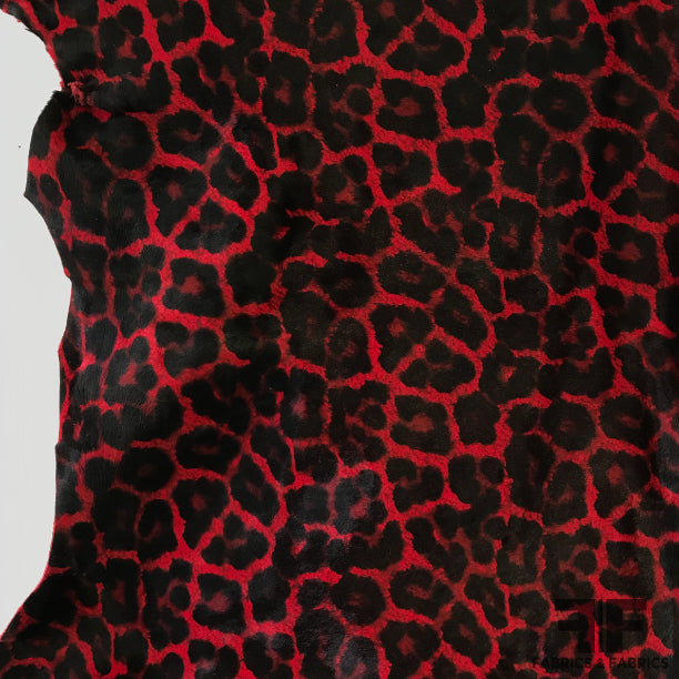 Leopard Print Hair-on Calf Skin - Red/Black - Fabrics & Fabrics