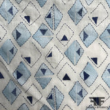 Italian Geometric Embroidered Linen - White/Blue