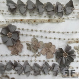 3D Floral Embroidered/Beaded Netting - Taupe/Grey - Fabrics & Fabrics NY