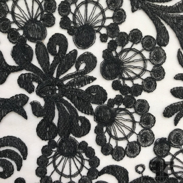 Floral Embroidered Netting - Black/Beige