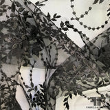 Embroidered Floral & Vine Netting - Black - Fabrics & Fabrics NY