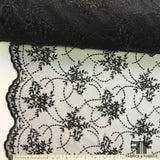 Embroidered Floral & Vine Netting - Black