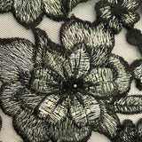 Blooming Floral Embroidered Netting - Black/Silver - Fabrics & Fabrics NY