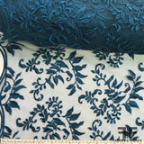 Wispy Floral Embroidered Netting - Teal