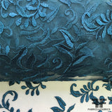 Wispy Floral Embroidered Netting - Teal