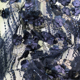 3D Floral Beaded/Embroidered Netting - Navy