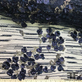 3D Floral Beaded/Embroidered Netting - Navy - Fabrics & Fabrics NY