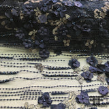 3D Floral Beaded/Embroidered Netting - Navy - Fabrics & Fabrics NY