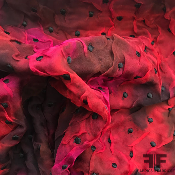Tye Dye Ruched Silk Chiffon - Red/Pink - Fabrics & Fabrics