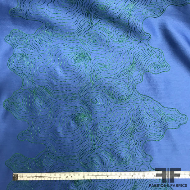 Blue Novelty Embroidered Silk - Fabrics & Fabrics