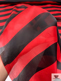 Horizontal Striped Printed Satin Face Organza - Red / Black