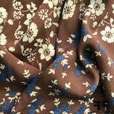 Tropical Floral Printed Silk Charmeuse on Matte side - Brown