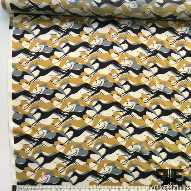 Dog Printed Silk Charmeuse - Yellow/Grey/Black - Fabrics & Fabrics NY