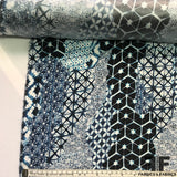 Abstract Printed Silk Charmeuse on Matte side - Blue/White - Fabrics & Fabrics NY