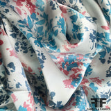 Floral Printed Silk Charmeuse on Matte side - White/Red/Blue