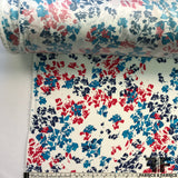 Floral Printed Silk Charmeuse on Matte side - White/Red/Blue