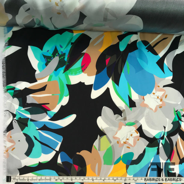Bold Floral Printed Silk Charmeuse - Multicolor - Fabrics & Fabrics NY